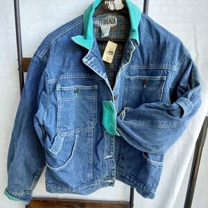 Forenza Denim Carpenters Jacket with Teal Trim NWT